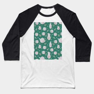 Pattern with ceramic kitchenware, blueberry and leaves Baseball T-Shirt